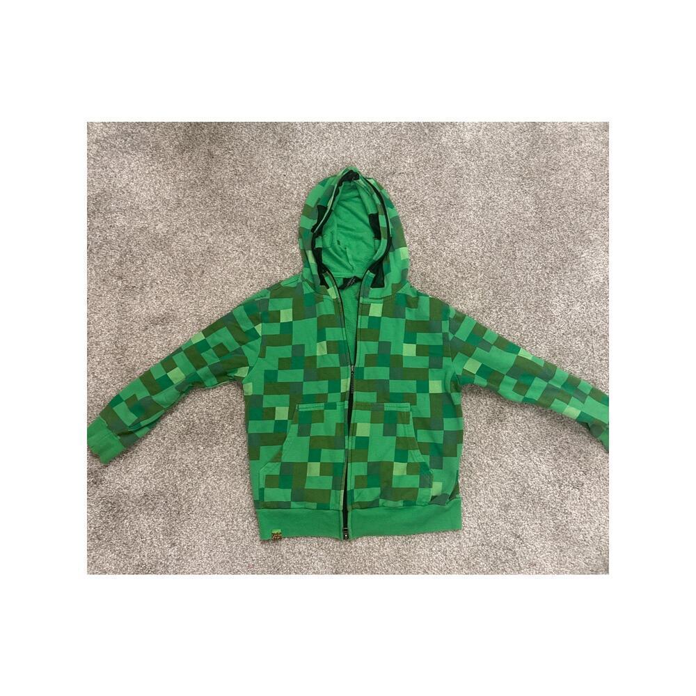 Jinx Minecraft Boys' Green Creeper Block Zip-Up Hoodie with Mask, S - Picture 8 of 11